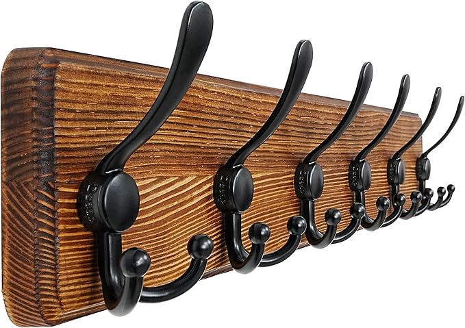 Dseap Coat Rack Wall Mounted - 24" Long 6 Tri Hooks, Heavy Duty Wooden Wall Coat Hanger Coat Hook for Clothes Hat Jacket Clot