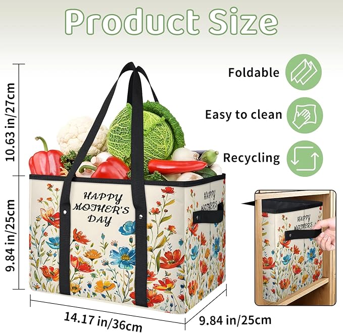 Reusable Grocery Bags Heavy Duty Shopping Bags Foldable Large Tote Bags with Long Handles & Hard Bottom