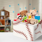 Baseball Decor Storage Basket Waterproof Canvas Toy Storage Bin Baseball Room Decor Collapsible Outdoor Basket with Leather H