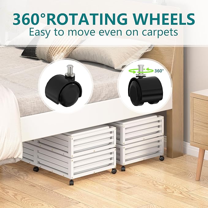 Wisuce Bamboo Under Bed Storage Containers- Underbed Organizer with Wheels with Large Dust Bag,Sturdy Wood Rolling Under the 