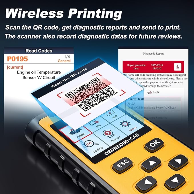 Car Scanner, Read&Clear Codes| Wireless Printing| Battery Voltage Test| Graphic Live Data, 2025 Upgraded Check Engine Code