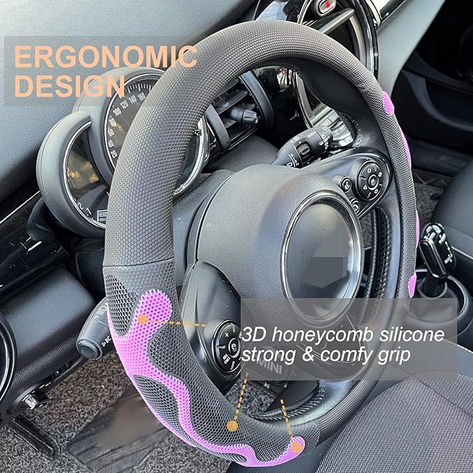 PINCTROT Large Size Comfy Grip Steering Wheel Cover, Anti-Slip Design, 15.5-15.75 Inch(Silicone Purple)