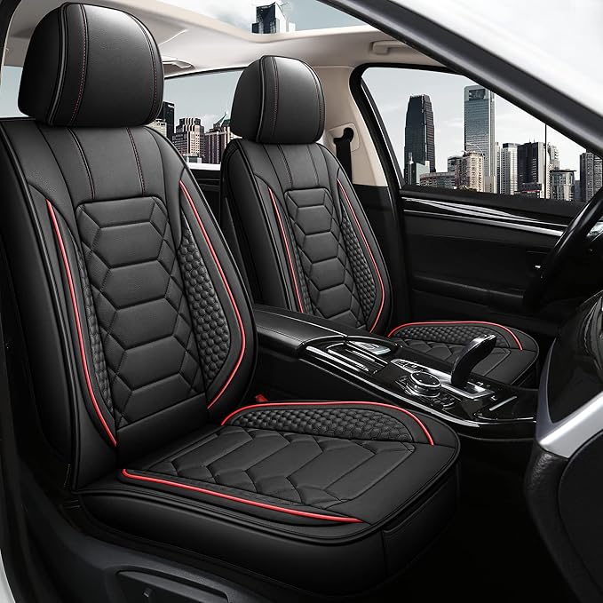 Leather Car Seat Covers Front Pair, Waterproof Faux Leather Seat Covers for Cars, Non-Slip Car Interior Covers Universal Fit 