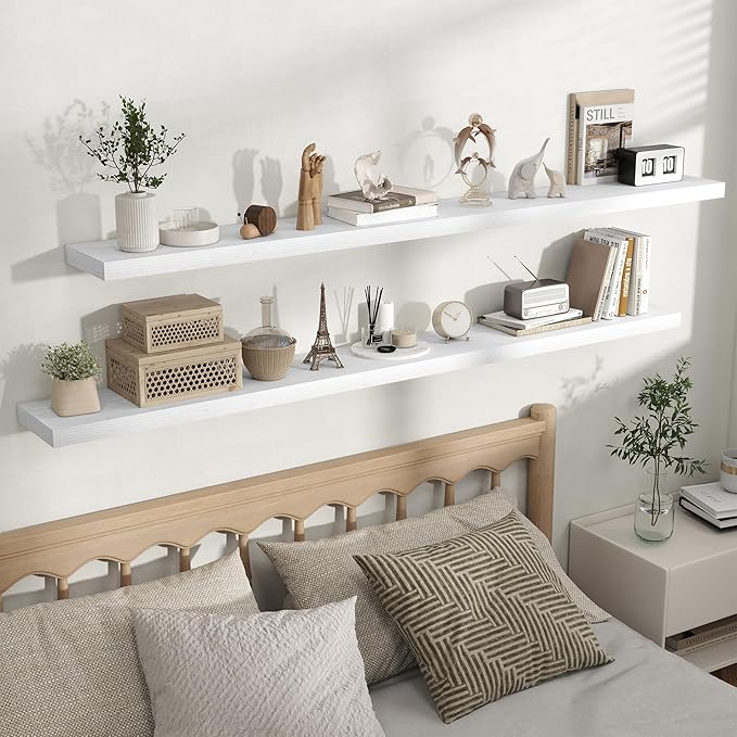 Fun Memories Rustic Floating Wall Shelves, Wall Mounted Wood Storage & Display Shelves for Bathroom, Bedroom, Living Room or 