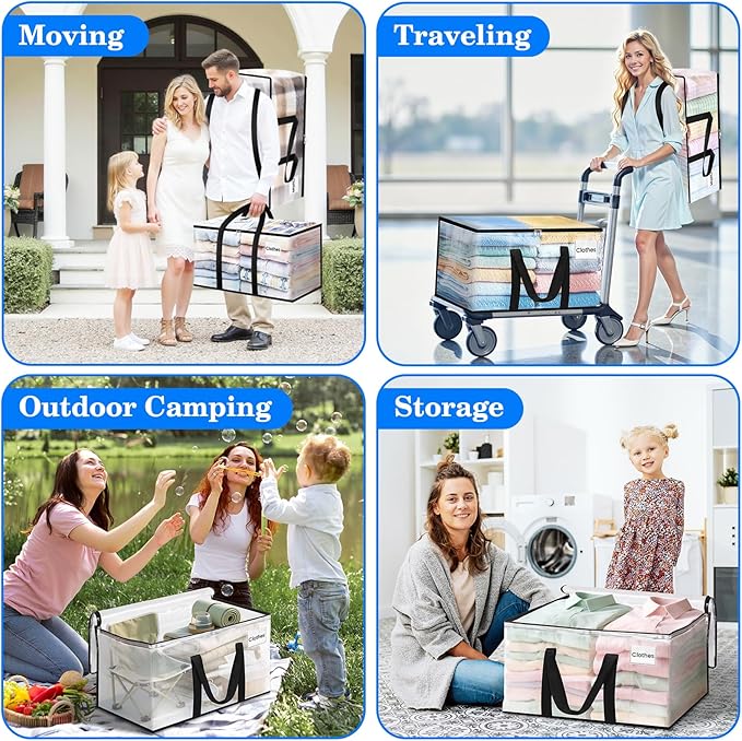 BlissTotes 10-Pack Large Moving Bags with Backpack Straps & Strong Zippers, Heavy-Duty Storage Bags Moving Boxes for Space Sa