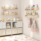 Fun Memories Nursery Book Shelves Set of 4, 32 Inch Solid Wood Wall Book Shelves, Kids Room Floating Shelves Organizer & Toy 