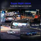 360 Degree View 4 Channel Mirror Dash Cam Detached Camera for Cars，Dash Cam Front and Rear Side(Left,Right),12'' Rear View Mi