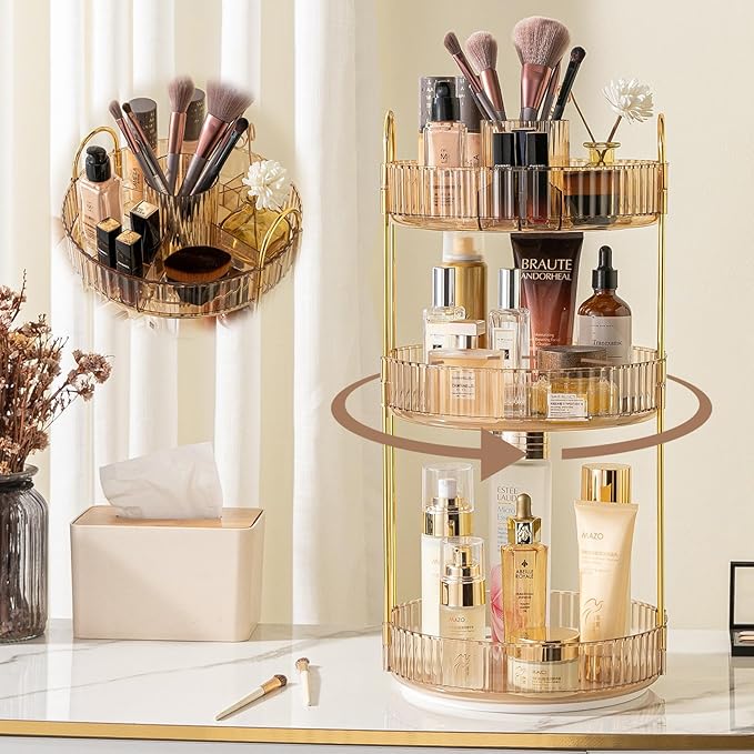 shuang qing Rotating Makeup Organizer for Vanity, High-Capacity Skincare Clear Make Up Storage Perfume Organizers Cosmetic Dr