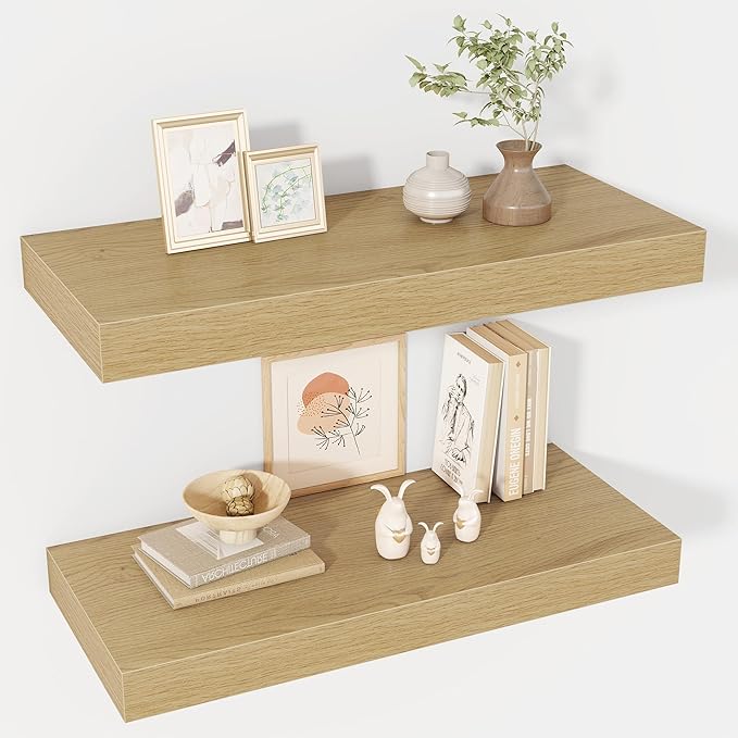 24 Inch Floating Shelves, 12" Deep Floating Shelf Wall Mounted, 24" Wall Shelves, Rustic Deep Bookshelf, Extra Deeper & Thick