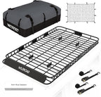 WILDROAD Roof Rack Cargo Basket, Upgraded 4” Fence Wide Car Roof Basket Combo, 84"x 50"x 4" Universal Roof Cargo Carrier Basket with Cargo Bag, Cargo Net and Ratchet Straps Fits for SUV Truck Cars