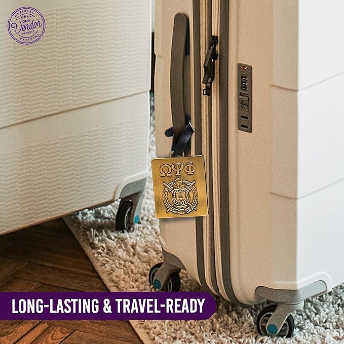 Omega Psi Phi Paraphernalia - Official Vendor - Luggage Tags - Set of 2 - Greek Letters and Shield