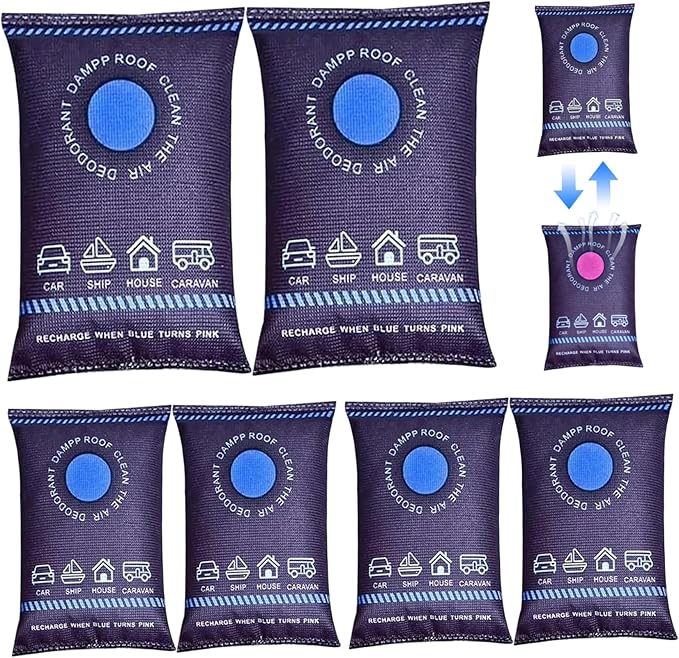 Humidity Bags, 6 Pack Dehumidifier Bags, 200g Reusable Humidity Absorber Portable Anti Fog Car Dehumidifier for Vehicle, New