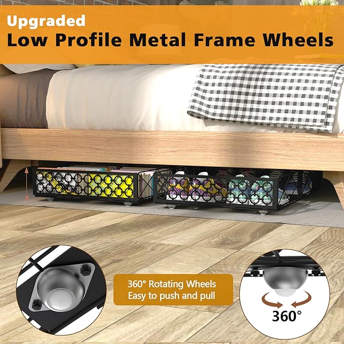 NADAMOO Large Under Bed Storage with Wheels, Low Profile Rolling Under Bed Storage Containers，Foldable Metal Under the Bed Or