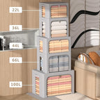 CYhom 4 Pack Clothes Storage Bins - Oxford Fabric Metal Frame Storage Box - Foldable Stackable Container Organizer Set with C