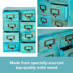 Teal 16-Slot Wooden Drawer Unit - Country Style Desk Organizer Box - 20"x3.6”x14” Wooden Storage Box w/ 16 Drawers - Countert
