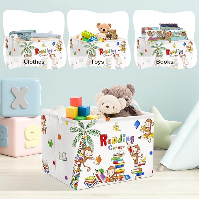 Clastyle Reading Corner School Classroom Book Basket 36L Large Monkey Book Tree Shelf Basket for Kid Nursery Room Collapsible