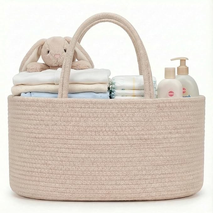 luxury little Diaper Caddy Organizer, Large Cotton Rope Nursery Baby Basket, Changing Table Organizer for Baby Diaper Storage
