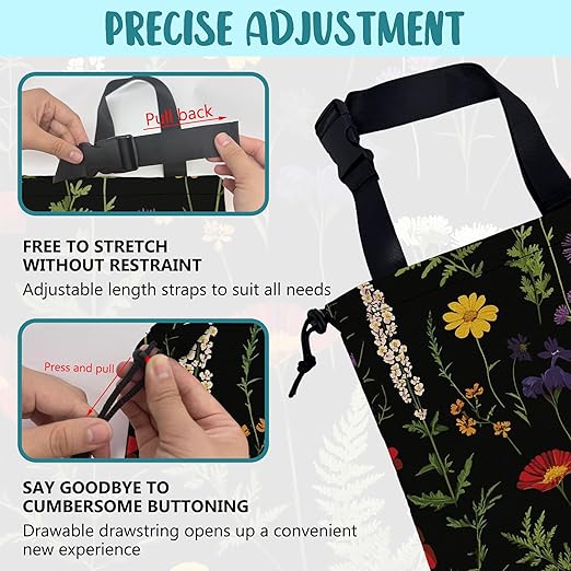 Car Garbage Bag Colorful Flowers and Green Fern Hanging Canvas Car Trash Bag Drawstring Car Back Seat Organizer for Car Back Front Seat Console with Adjustable Buckle