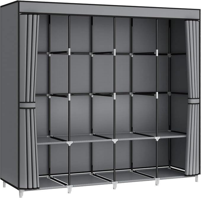MOGELAFOO Portable Closet Wardrobe, 67-Inch Clothes Organizer with 4 Hanging Rods and 8 Shelves, Non-Woven Fabric Cover, Larg