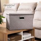 PRANDOM Large Foldable Storage Bin with Lid [1-Pack] Linen Fabric Decorative Storage Box Organizer Containers Basket Cube wit