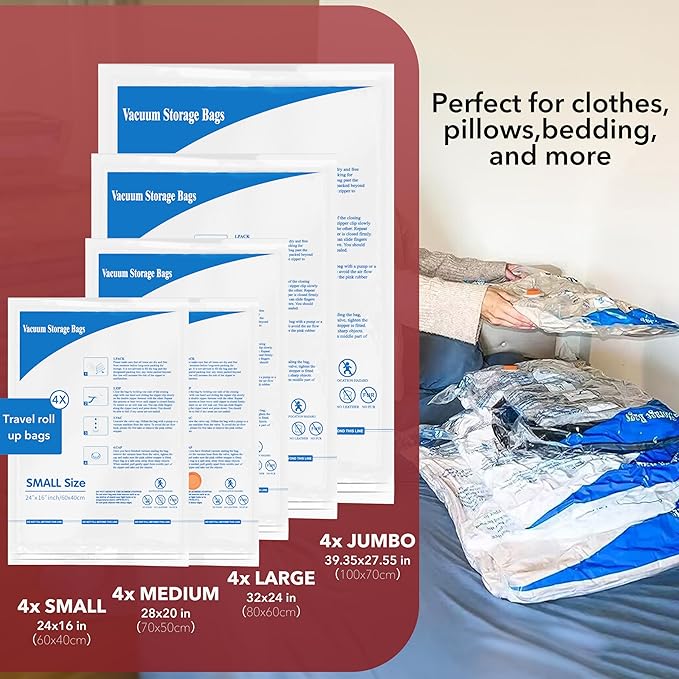 MEIQIHOME Vacuum Storage Bags, Space Saver Sealer Bags,Vacuum seal bags for clothing, Pillows, Comforters, Blankets, Bedding,