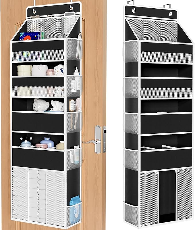 WISELIFE 5-Tier Over the Door Organizer for Hanging - 50LB Heavy-Duty Back of Door Organizer with 5 Spacious Pockets & 13 Mes