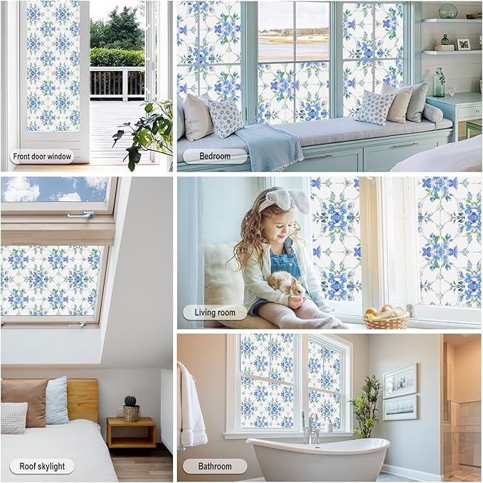 SOMWISE Frosted Glass Window Film, Heat Insulation, UV Block, Anti-Glare, One Way Privacy Tint, Static Cling for Home Bathroom Door, Renter Friendly, Day & Night Privacy