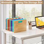 Sbanmao 3 Pack Hanging File Organizer, Clear Acrylic File Box Organizer, Bamboo Filing Box File Crate Organizer Storage Boxes