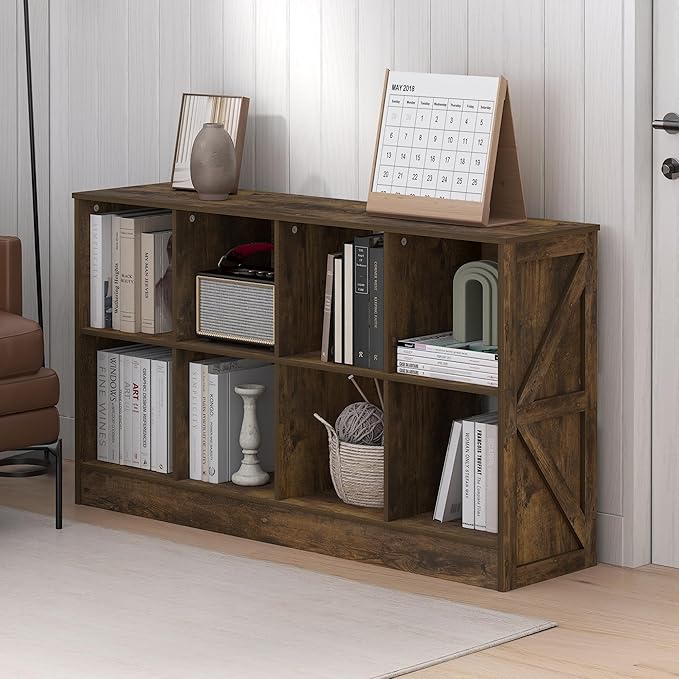 Furinno Jensen Book Shelf, 8-Cube Farmhouse Bookshelf, Display Bookcase, 11.8 x 47.6 x 26.8, for Living Room, Bedroom, Home O