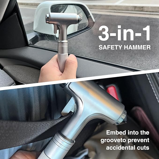 2-Pack Alloy Car Window Breaker with KM46 Tungsten Tip, 3-in-1 Glass Breaker & Seatbelt Cutter & Escape Hammer Car Emergency 