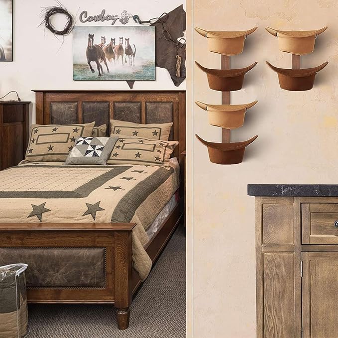 Cowboy Hat Rack, 6 Pieces Hat Rack for Cowboy Hats with Wooden Board, Metal Cowboy Hat Holder Wall Storage Hat Holder-Organiz