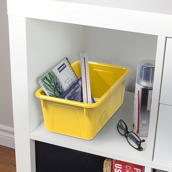 Storex Small Cubby Bins, Pack of 5, 12.2 x 7.8 x 5.1 Inches, Yellow (62410U05C)