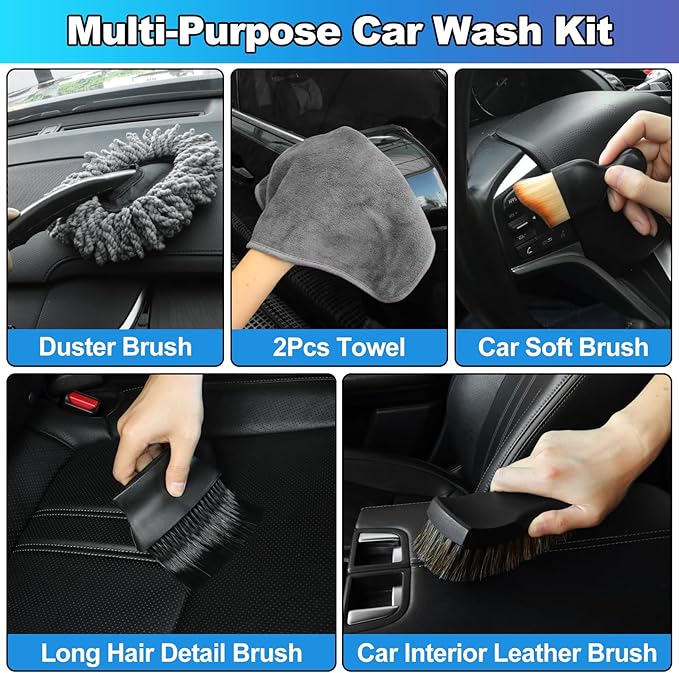 NIKCOSMK Car Cleaning Kit, Car Detailing Kit with Car Vacuum 8000PA High Suction, Car Interior Cleaning Supplies with Detaili