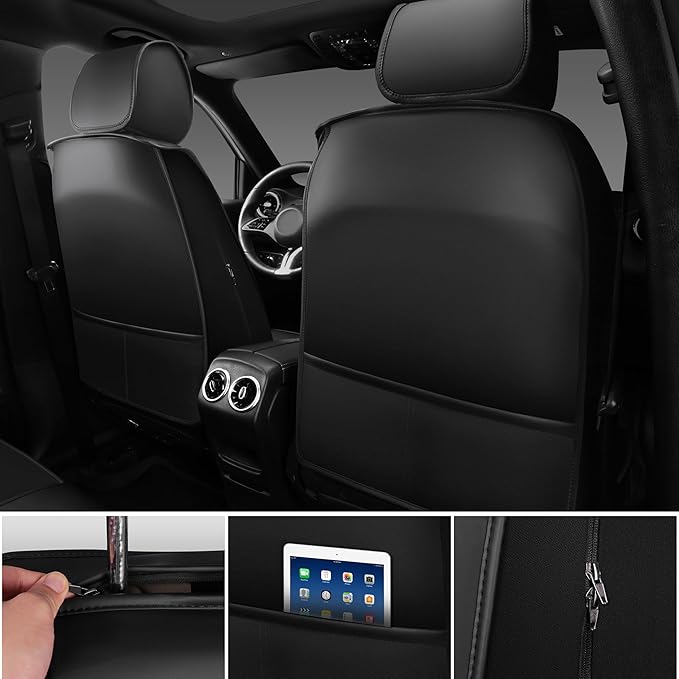 CAR PASS Nappa Leather Car Seat Covers Front Seats, Luxury Seat Protector for Cars, Waterproof Anti-Slip Seat Cushion Airbag 