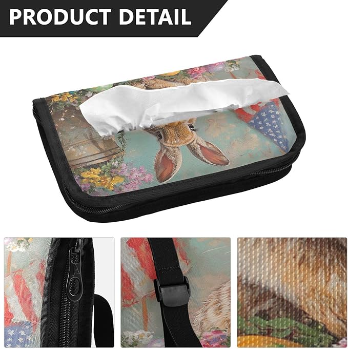 Car Tissue Holder Car Visor Organizer Tissue Box Holder for Car Sun Visor Organizer with Car Vehicle Accessories Essentials Interior for Women Men Bunny Easter Egg American Flag