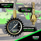Rhino USA Rapid Tire Deflators with Gauge (0-60psi) Automatic & Adjustable Tire Air Down Tool - Large 2" Easy Read Glow Dial & Solid Brass Hardware - Best Offroad Deflator for Jeep, Truck or ATV