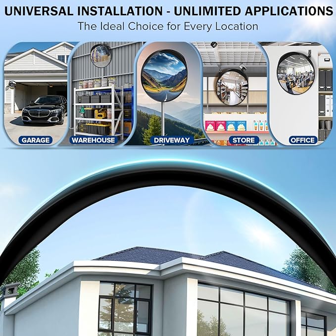 New 24 Inch Acrylic Convex Mirror with Rain-shield - Adjustable Wide Angle View Traffic Mirror Indoor Outdoor, Wall Mounting Blind Spot for Garage Warehouse, School, Store Safety and Office
