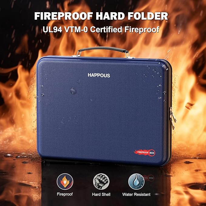 Fireproof File Organizer, Expanding File Folder with 13 Pockets, Portable Fireproof Document Box Hard-Shell Document Organize