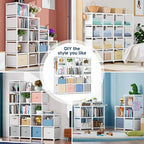 Mavivegue Book Shelf, 16 Cube Storage Organizer, Metal Cube Bookshelf, DIY Bookcase, Tall Book case for Bedroom, Living Room,
