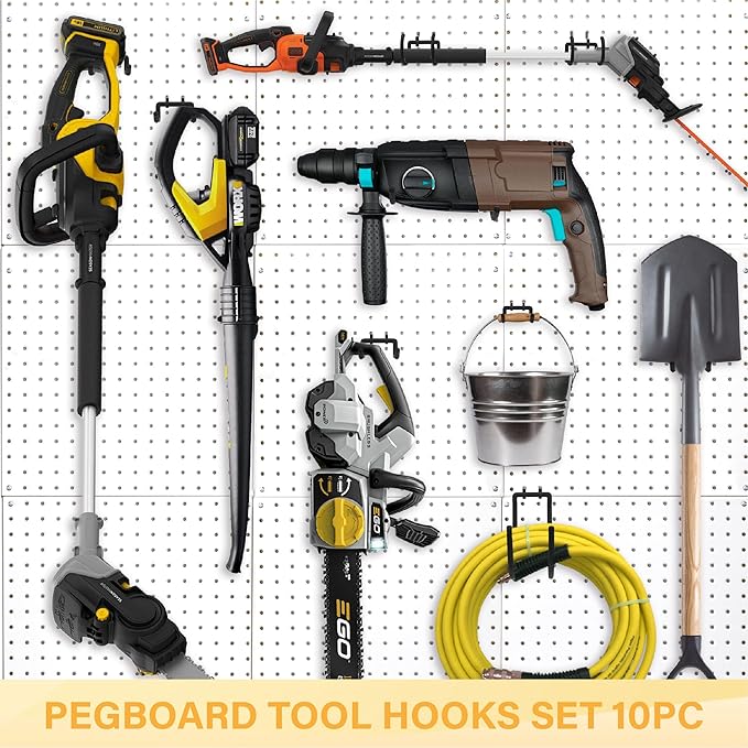Heavy Duty Pegboard Hooks 10PC - Black Peg Board Hooks for Hanging Tools, Drill Holder, Only Fits 1/4" Peg Board, Ideal for g