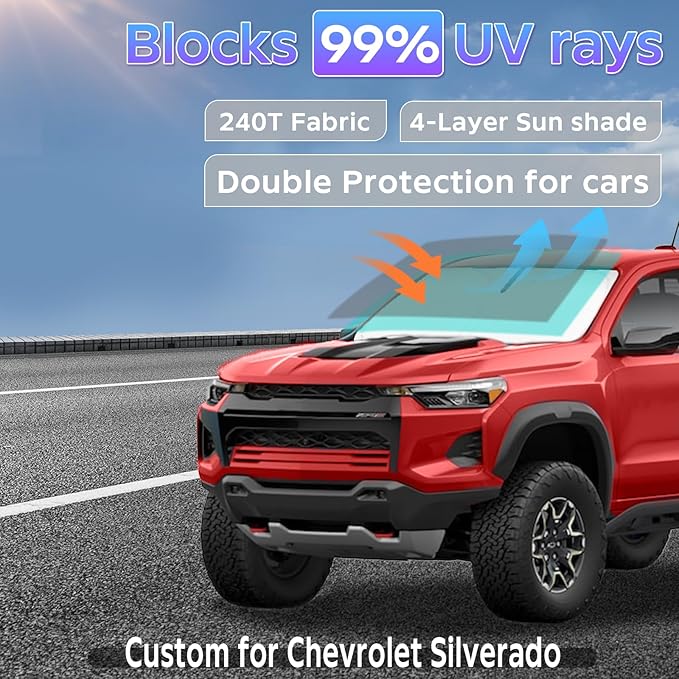 Sun Shade Sunshade for Chevrolet Silverado 1500 2014-2019 Windshield Cover, 4-Layers Sun Shield 250T Sun Visor for Chevy Silverado 1500 Regular Cab, Crew Cab, Double Cab 2Dr 4Dr Window Shade