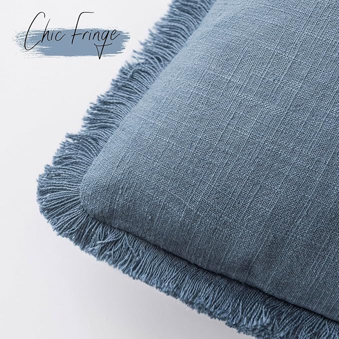 Foindtower Set of 2 Decorative Linen Fringe Throw Pillow Covers Cozy Boho Farmhouse Cushion Cover with Tassels Soft Accent Pi