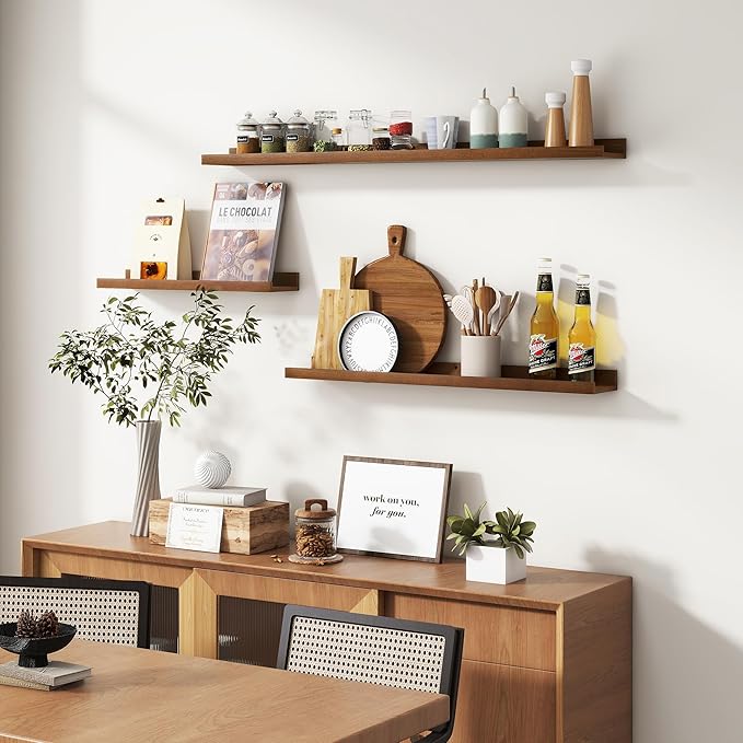 Picture Ledge Wall Shelves 36 inches Width Set of 3, Solid Pine Wood Rustic Floating Ledge Shelves for Wall for Kids' Room Be