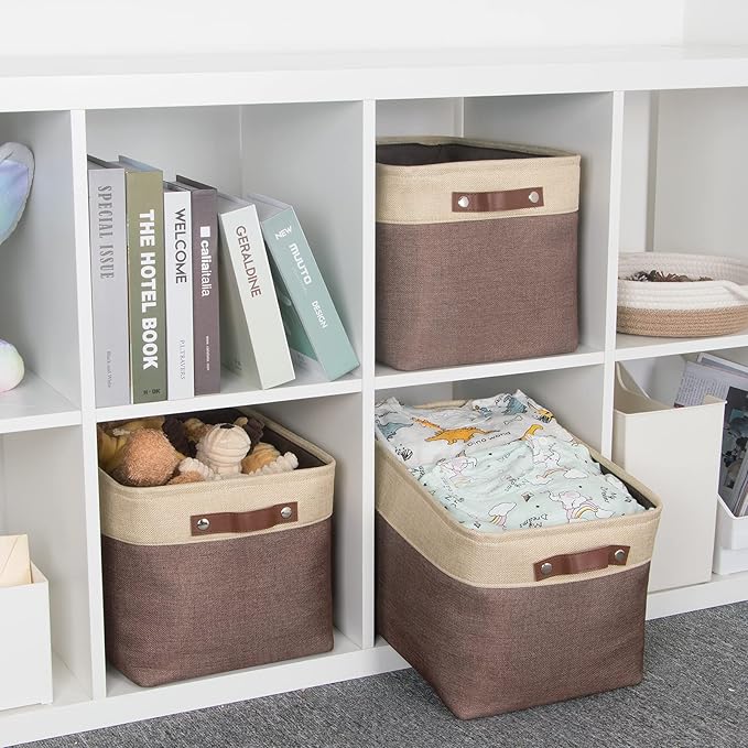 HNZIGE Large Fabric Storage Bins (3 Pack) Canvas Baskets for Storage Clothes Toys, Closet Baskets with Handles for Organizing