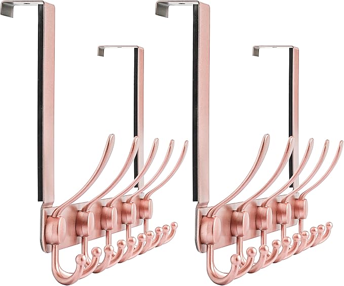 Dseap Over The Door Hook Hanger - Fits 1 3/8" to 1 3/4" Standard Doors | 5 Tri Hooks Heavy Duty Towel/Coat Rack | Door Organi