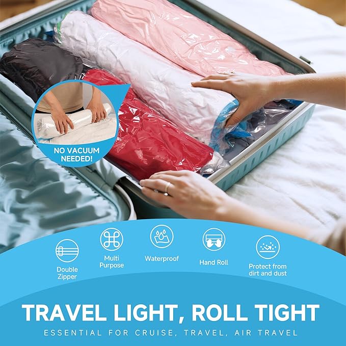 Compression Bags for Travel - Travel Essentials - 30 Pack Space Saver Bags - No Vacuum Needed - Compression Packing Bags for 