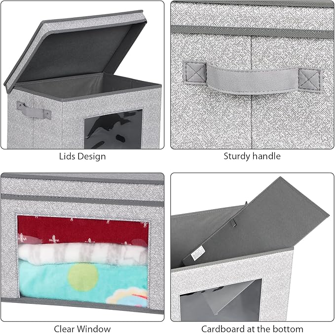 Univivi Fabric Foldable Storage Bins with Lids Collapsible Storage Boxes Bins Organization Baskets for Home, Closet, Playroom