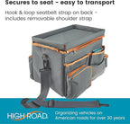 High Road CarHop Car Seat Organizer - Front Seat Organizer for Driver and Back Seat Organizer for Kids with Cup Holders, Study Tray Lid, Side Pockets and Cooler or File Compartment (Gray)