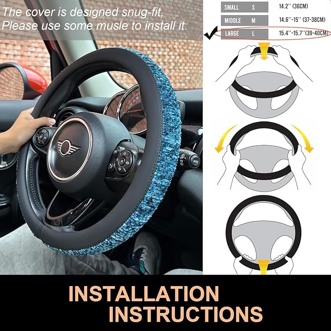 PINCTROT Large Size Chenille Leather Steering Wheel Cover, Soft Mottled Colors, Sweat-Proof, Non-Slip Grip, All-Season Comfor