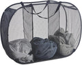 Seiritex Mesh Popup Laundry Hamper 3 Compartment Sortable Horizontal Collapsible Laundry Basket for Clothes Laundry Room Bedr